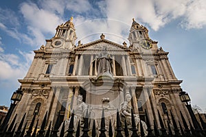 The facade of St Paul`s Cathedral in London