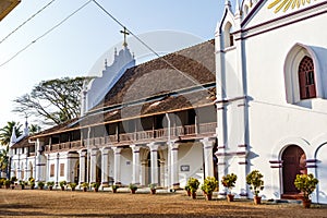 Facade of the St Thomas church in Palayur in Kerala state in southern India, Asia