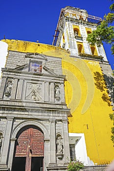 Facade Statues Door San Agustin Church Puebla Mexico