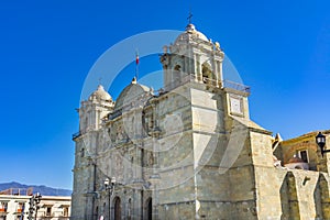 Facade Statues Towers Lady Assumption Cathedral Church Oaxaca Mexico