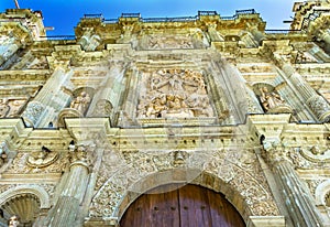 Facade Statues Towers Lady Assumption Cathedral Church Oaxaca Mexico