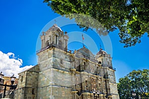 Facade Statues Towers Lady Assumption Cathedral Church Oaxaca Mexico