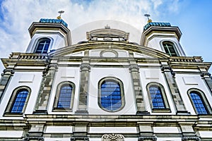 Facade Steeples Jesuit Church Lucerne Switzerland photo