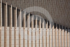 facade of stone building with decoration lattice.