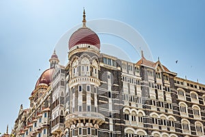 Facade of The Taj Mahal Palace hotel in Colaba district. Taj Mahal hotel famous building of touristic part in Mumbai photo