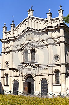 Facade of Tempel Synagogue in jewish district of Krakow , Poland