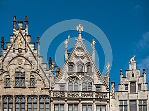 Facade tops on Central Square, Grote Markt, Antwerp Belgium.