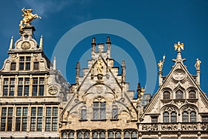 Facade tops on Central Square, Grote Markt, Antwerp Belgium.