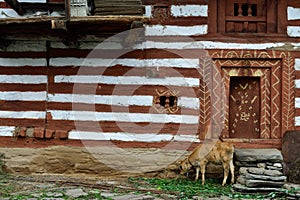 Facade of the traditional house in Old Manali in India