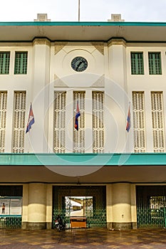 Facade of the train station building in Phnom Penh, Cambodia