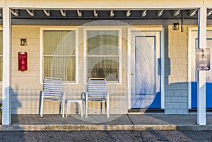 Facade of typical american Motel at the beach