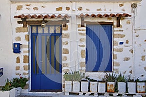 The facade of a typical Greek house.Crete Island, Greece