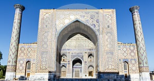 Facade of the Ulugh Beg Madrasah, Registan, Samarkand, Uzbekistan