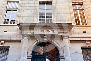 Facade of university Sorbonne in Paris, France, founded in 1257