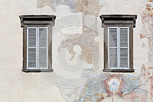 Facade in the upper city and old town in Bergamo