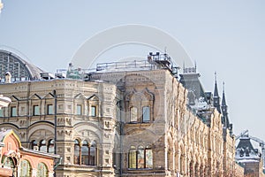 Facade view of GUM department store, Moscow, Russia