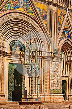 Facade view of the opulent and monumental Orvieto Cathedral in Orvieto.