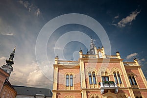 Facade of Vladicanski Dvor, the Bishop Episcopal palace of Novi Sad, Serbia, with its typical Austro hungarian architecture