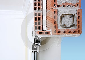 Facade wall cross section of pvc window