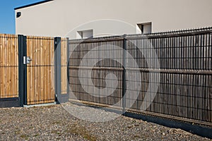 facade wall modern wooden barrier around the house and door protection garden access home