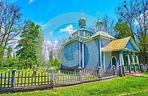 The facade of wooden Intercession Church, Pereiaslav Scansen, Ukraine