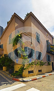 Facades architectures of houses at Neve Tzedek Israel