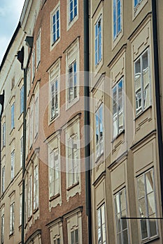 Facades of centuries-old houses in the old town of Salzburg, Austria