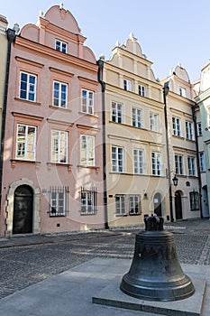 Facades of colorful old Medieval houses in Stare Miasto, Warsaw, Poland