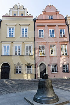 Facades of colorful old Medieval houses in Stare Miasto, Warsaw, Poland