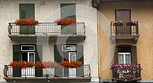 Facades with flowers, Cortina dAmpezzo, Italy