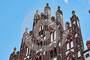 Facades on the historic market square of the Hanseatic city of Greifswald
