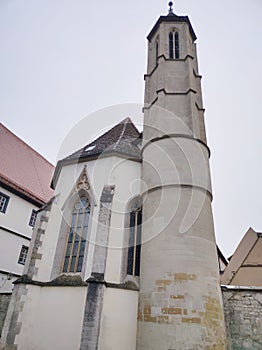 The facades of historical building at Rothenburg ob der Tauber where is the fortified city at Germany.