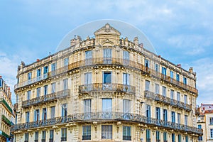 Facades of houses in the old center of Montpellier, France