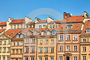 Facades of houses in the old town in Warsaw, Poland