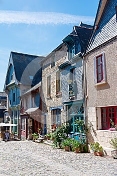 Facades of medieval houses in the towns of Vitre in Brittany