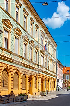 Facades of old houses in the historical center of Ptuj, Slovenia