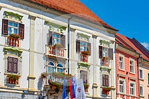 Facades of old houses in the historical center of Ptuj, Slovenia