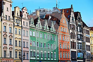 Facades of old houses in Wroclaw, Poland