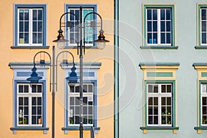 Facades of old tenement houses in Bydgoszcz