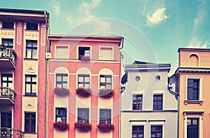 Facades of old tenement houses.