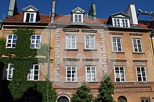 Facades of the Tenement houses in Kanonia Street in the Old Town Market Square in Warsaw, Poland