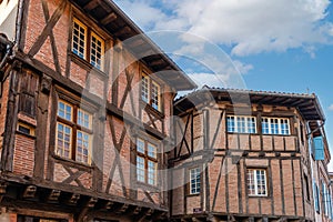 Facades of townhouses, in Lisle sur Tarn, in the Tarn, in Occitanie, France