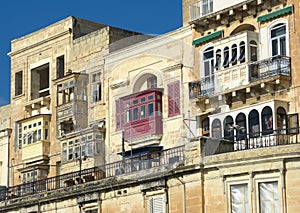 Facades And Traditional Balconies In Valletta