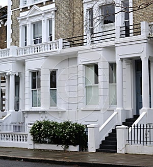 Facades of typical townhouses in Notting Hill, London