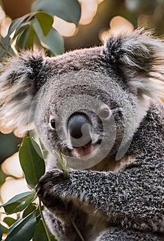 the face of an adult koala marsupial photo