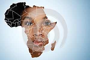 Face of African woman inside the map of Africa