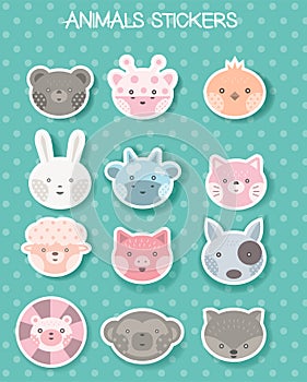 Face animal sticker for printing, package,brand,product,t shirt.vector illustration