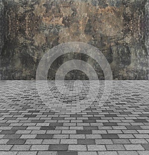 Face The Barrier Concept. Perspective View of Monotone Gray Brick Stone Street Road. Sidewalk, Pavement Texture Background with Ab