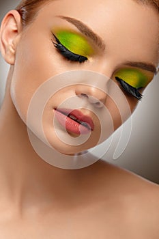 Face Beauty. Fashion Woman With Makeup Portrait. High Quality Image.