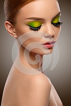 Face Beauty. Fashion Woman With Makeup Portrait. High Quality Image.